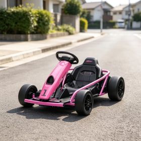 Pink 24V High-Speed Electric Drift Go Kart: Kids Ride-On Racing Vehicle with 2 Speeds for 8-12 Years Old.