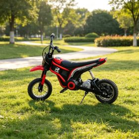 Red 12" Kids Electric Dirt Bike: 24V 350W Motor, Up to 15 MPH Powerful Speed Ride-On Toy for Young Racers.