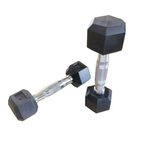 5LB 1-Pair(2pieces)HDRS Rubber Coated Solid Cast Iron Dumbbell with Contoured Chrome Handle, Hexagon Head.