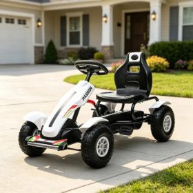 White Kids Pedal Go Kart Adjustable Seat.  Rubber Wheels for Park Outdoor Ride.