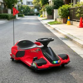 Red 12V Electric Drift Go Kart: Kids Ride On Vehicle with Soft Start, Music Function & Colorful Lights.
