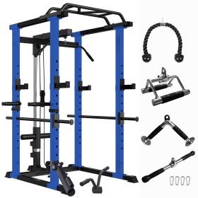 Blue Multi-functional Power Cage.  Adjustable Pullup Squat Rack. 1000Lbs Capacity. Comprehensive Fitness Barbell Rack.
