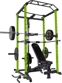 160lb Green Multi-functional Power Cage.  Adjustable Pullup Squat Rack. 1000Lbs Capacity. Comprehensive Fitness Barbell Rack.