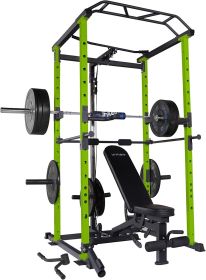 210lb Green Multi-functional Power Cage.  Adjustable Pullup Squat Rack. 1000Lbs Capacity.  Comprehensive Fitness Barbell Rack.