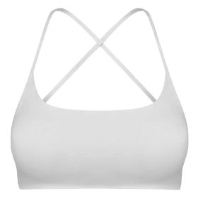 Women Cross Back Sport Bras Padded Strappy Crop Open Back Low Impact Bras Sexy Fitness Tank Tops with Removable Pads Thin Straps for Gym Yoga Workout (Option: BraWhiteM)