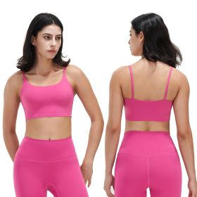 Women Strap Sport Bras Padded Strappy Crop Square Neck Low Impact Bras Sexy Fitness Tank Tops with Removable Pads Flat Straps for Gym Yoga Workout Run (Option: BraPinkS)