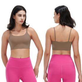 Women Strap Sport Bras Padded Strappy Crop Square Neck Low Impact Bras Sexy Fitness Tank Tops with Removable Pads Flat Straps for Gym Yoga Workout Run (Option: BraBrownXL)