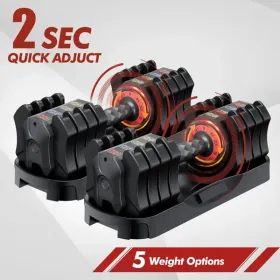 Adjustable Dumbbell Set Of 22.5LB Set-1Sec Adjustable Dumbbell Weights-5 In 1 Free Weights Dumbbells Set With Effortless Tray/No-Slip Handle-Comp (Option: defaulttitle)
