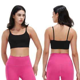 Women Strap Sport Bras Padded Strappy Crop Square Neck Low Impact Bras Sexy Fitness Tank Tops with Removable Pads Flat Straps for Gym Yoga Workout Run (Option: BraBlackL)