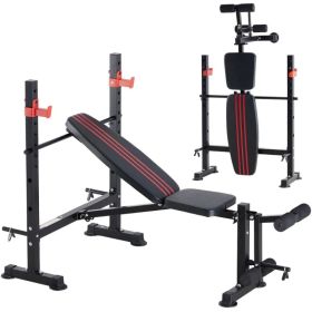 650LBS Adjustable Weight Bench with Rack & Leg Developer, Foldable Bench Press Set for Home Gym, Heavy Duty Strength Training Station. (Option: Black Red)