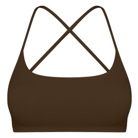 Women Cross Back Sport Bras Padded Strappy Crop Open Back Low Impact Bras Sexy Fitness Tank Tops with Removable Pads Thin Straps for Gym Yoga Workout (Option: BraBrownXL)