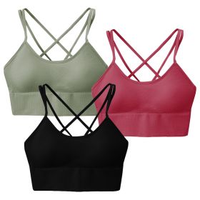 3Packs Women Cross Back Sport Bras Padded Strappy Medium Support Bras Sexy Fitness Tank Tops with Removable Pads for Gym Yoga Workout Running (Option: BraGNRDBK2XL)
