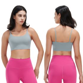 Women Strap Sport Bras Padded Strappy Crop Square Neck Low Impact Bras Sexy Fitness Tank Tops with Removable Pads Flat Straps for Gym Yoga Workout Run (Option: BraGreyL)
