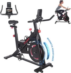 Stationary Indoor Exercise Bike with LCD Monitor and Comfortable Seat Cushion for Home Gym Cardio Fitness Training. (Color: Black)