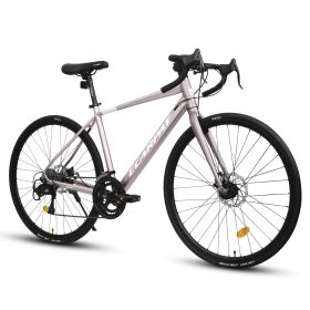 A28320RL 700C Road Bike, 16-Speed Outdoor Bike Disc Brakes, Light Weight Aluminum Frame, Racing Bike City Commuting Road Bicycle L Size for Men Women (Color: Pink M size)