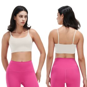 Women Strap Sport Bras Padded Strappy Crop Square Neck Low Impact Bras Sexy Fitness Tank Tops with Removable Pads Flat Straps for Gym Yoga Workout Run (Option: BraIvoryXL)
